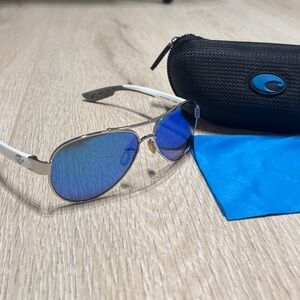 Costa Loreto Blue Mirrored Polarized White Aviator Sunglasses